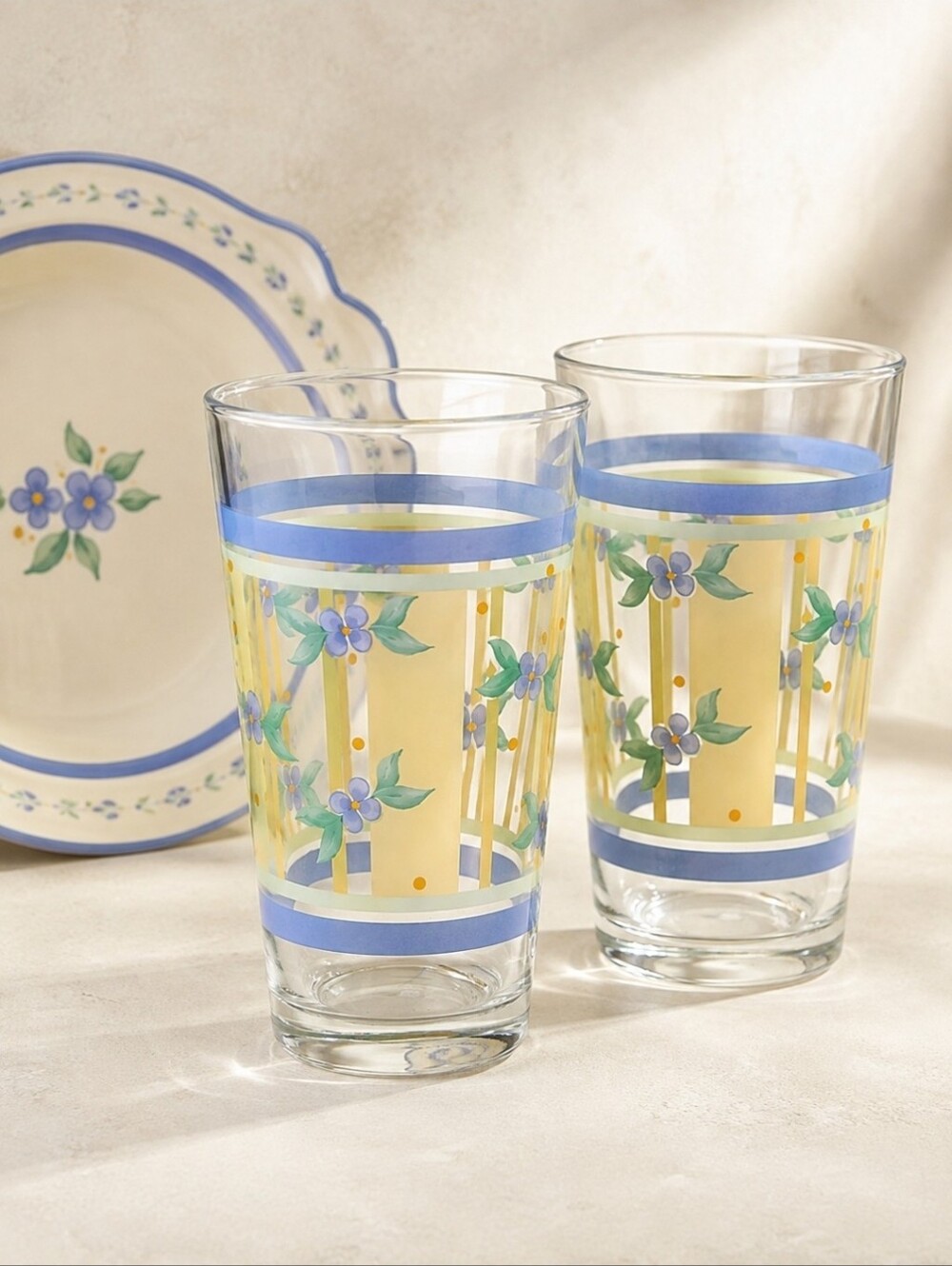 Pfaltzgraff Summer Breeze 16 Oz Cooler Glasses Libbey Set of 2